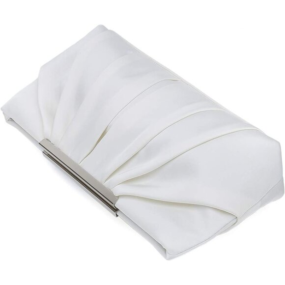 ⚡ Women's Elegant Evening Pleated Satin Simple Classy Formal White Clutch Bag - Picture 6 of 7
